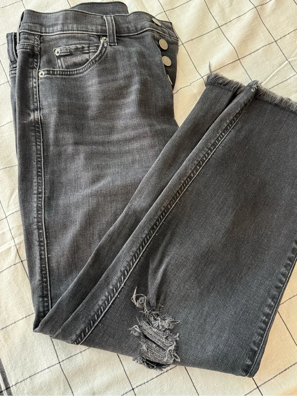 7 For All Mankind Women's High Rise Distressed Black Jeans